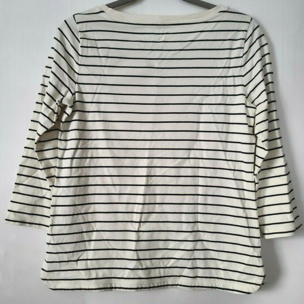 Talbots Stripe Be Mine Sequin Heart Tee 3/4 Sleeve Size XS Ivory Black Pink NWT - Picture 3 of 10